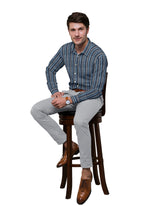 BLACK WHITE DARK GREY & BLUE THICK STRIP LINE COTTON SHIRT